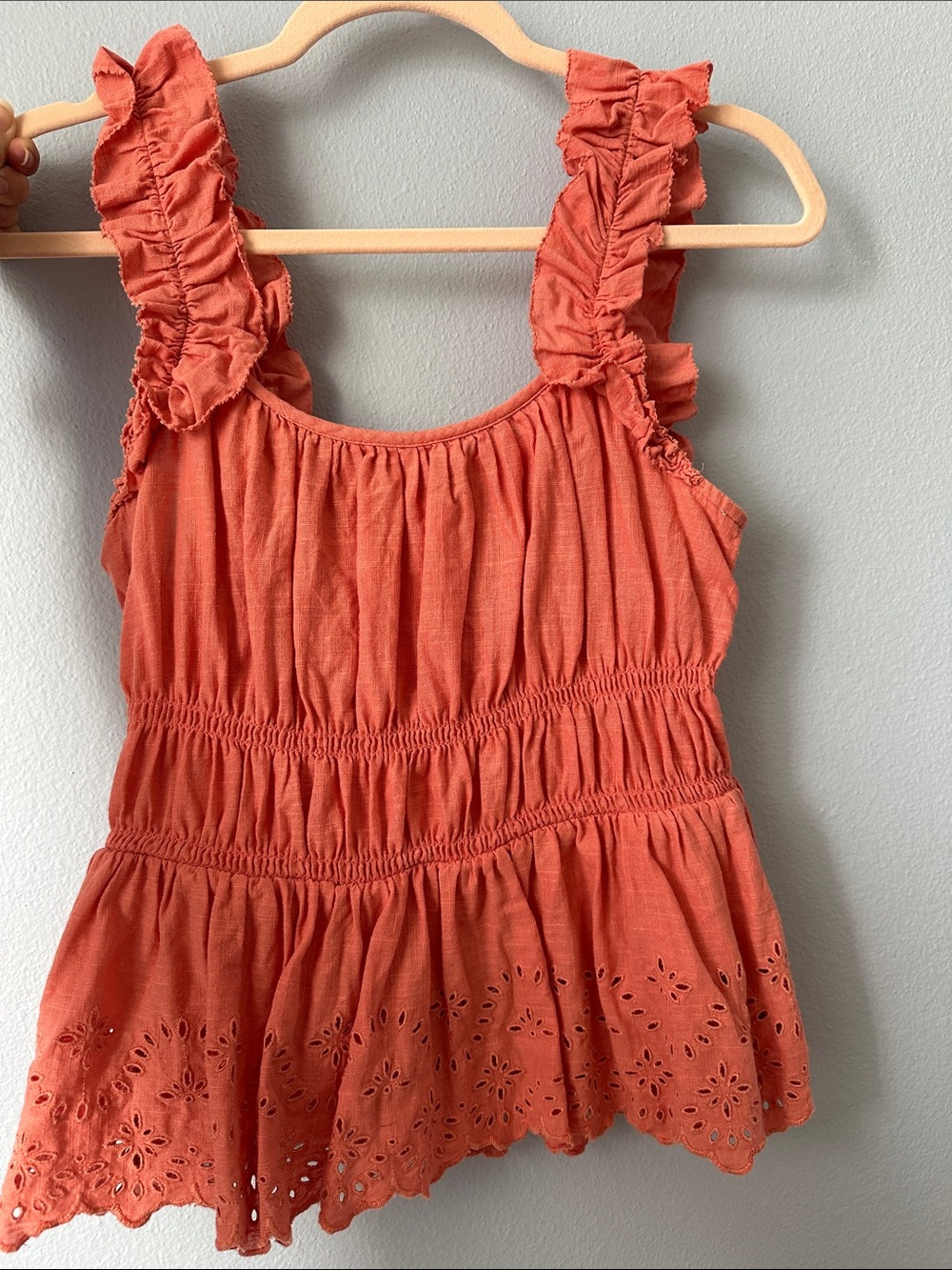 Old Navy Coral Ruffle Strap Eyelet Tank